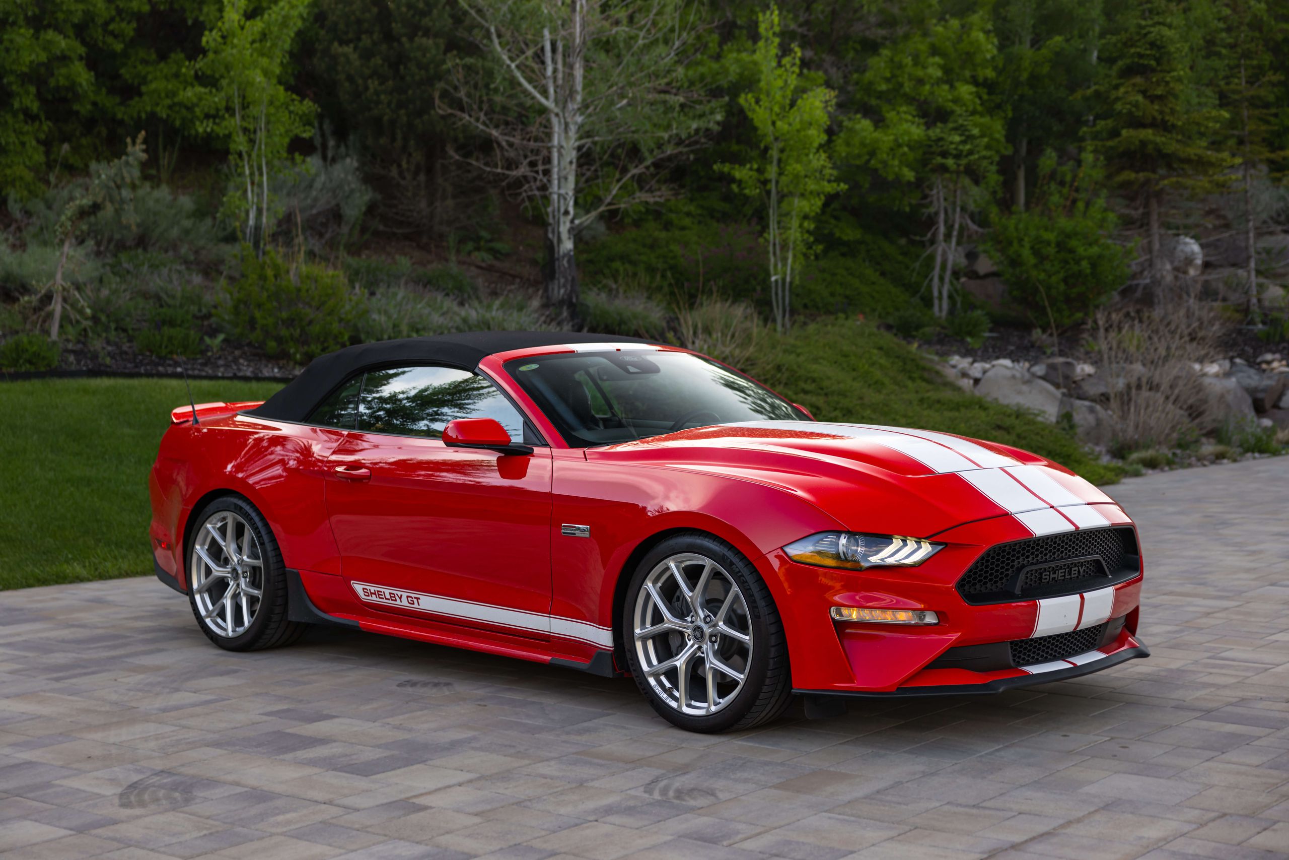 2022 Ford Mustang GT Premium, rapid red, front three-quarter view