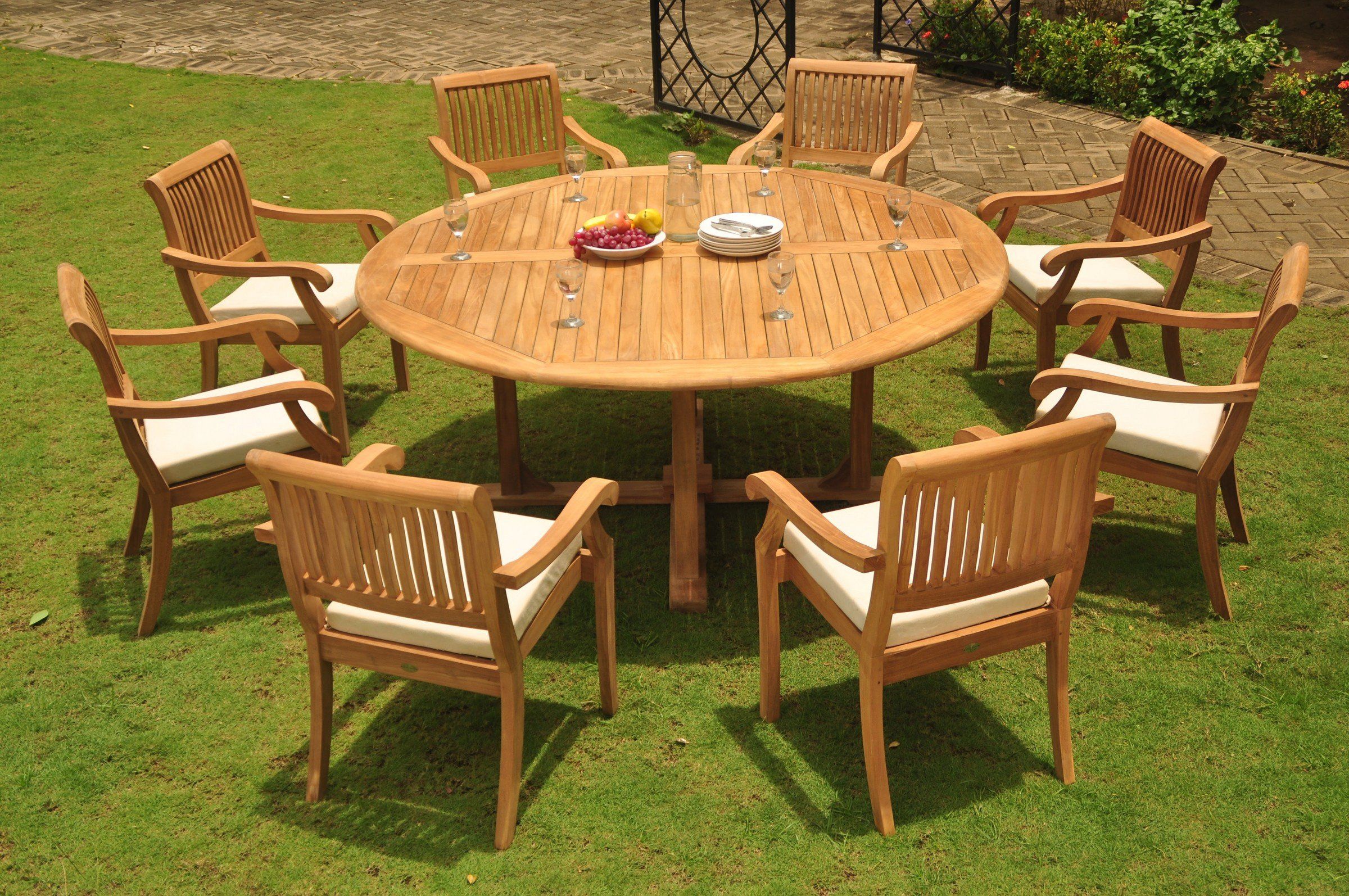 Solid teak wood dining table with 8 chairs