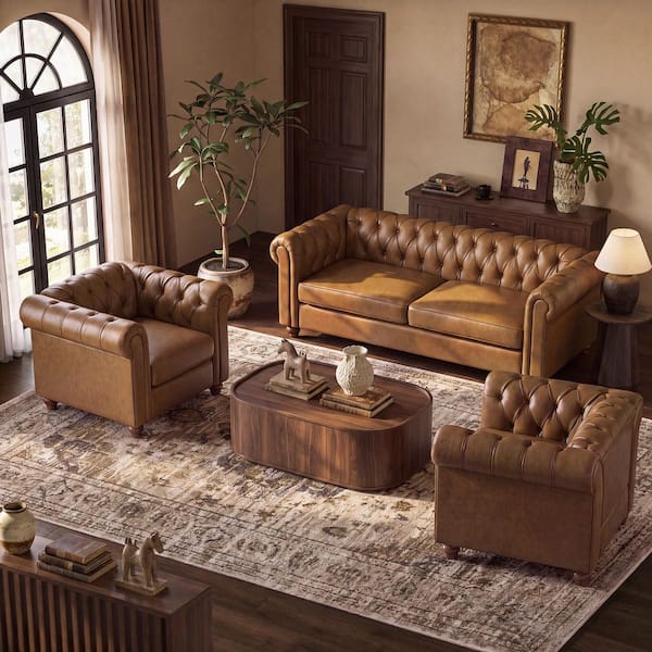 Chesterfield leather sofa button-tufted detail