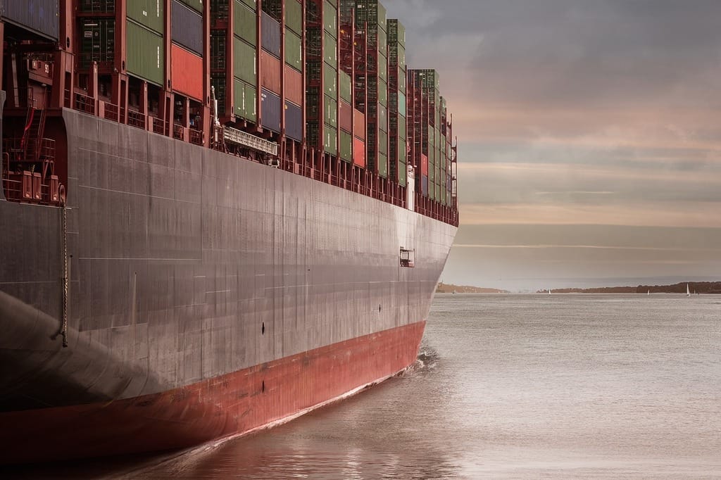 Container vessel MV Pacific Voyager at sea